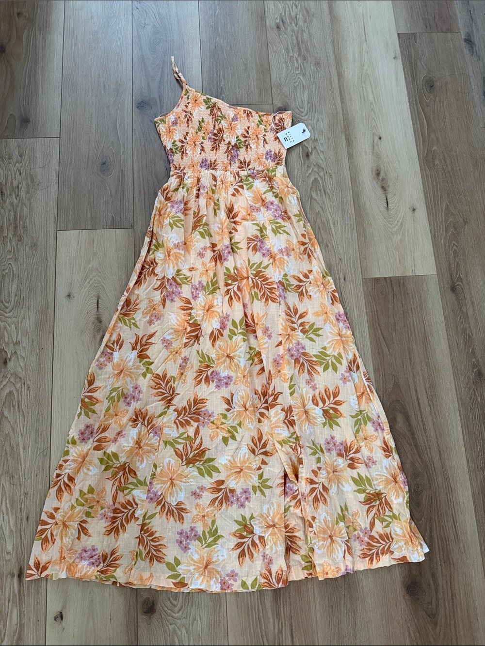 Billabong Peach Floral One-Shoulder Maxi Dress